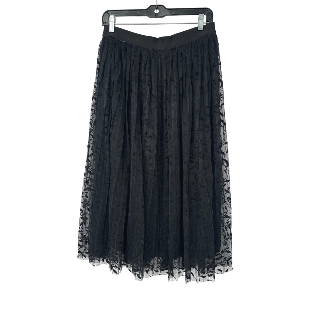 Harper Midi Skirt L Black Tulle Mesh Embroidered Romantic Balletcore Fairy Goth
